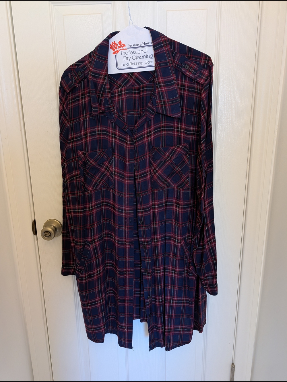 City Chic Navy and Red Plaid Button-Front Shirt Dress